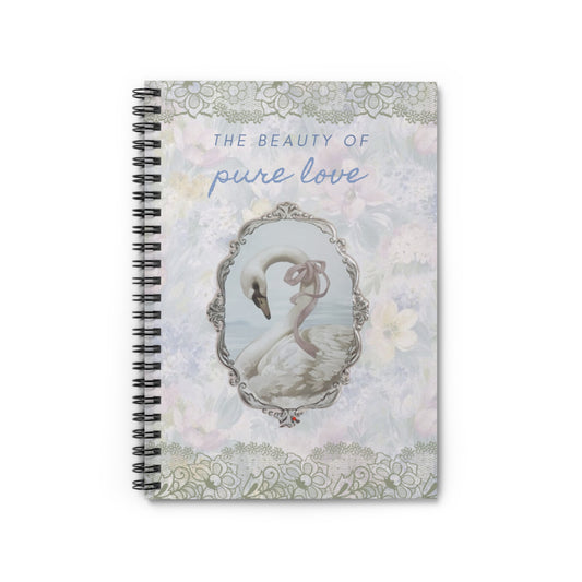 Spiral Notebook - "The Beauty of Pure Love" Swan Floral Ruled Journal